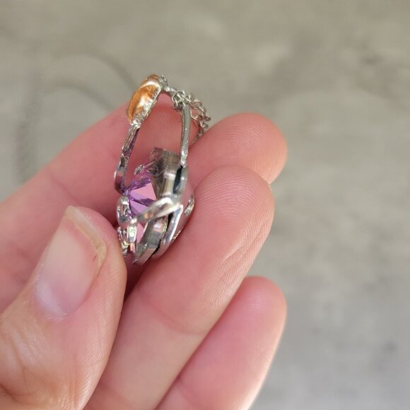 Purple Heart Mom Necklace Rose Gold Silver Crystal Pendant Mother's Gift Chain - Picture 3 of 9